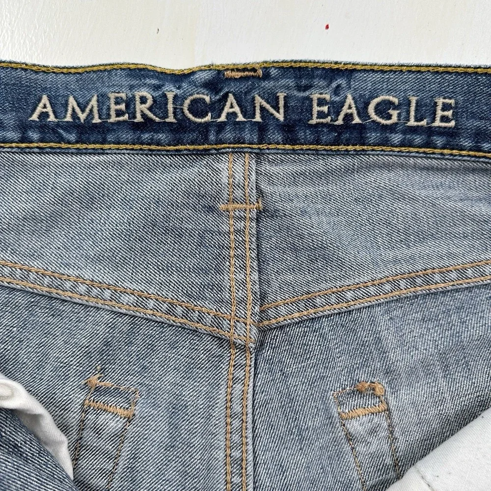 Y2K American Eagle‎ Mens Low Loose Jeans 31x30 Blue Light Wash Distressed Denim